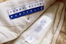 画像6: 00s PERRY ELLIS PORTFOLIO スリータック スラックス リネン×レーヨンパンツ カーキ w33 L30 (6)