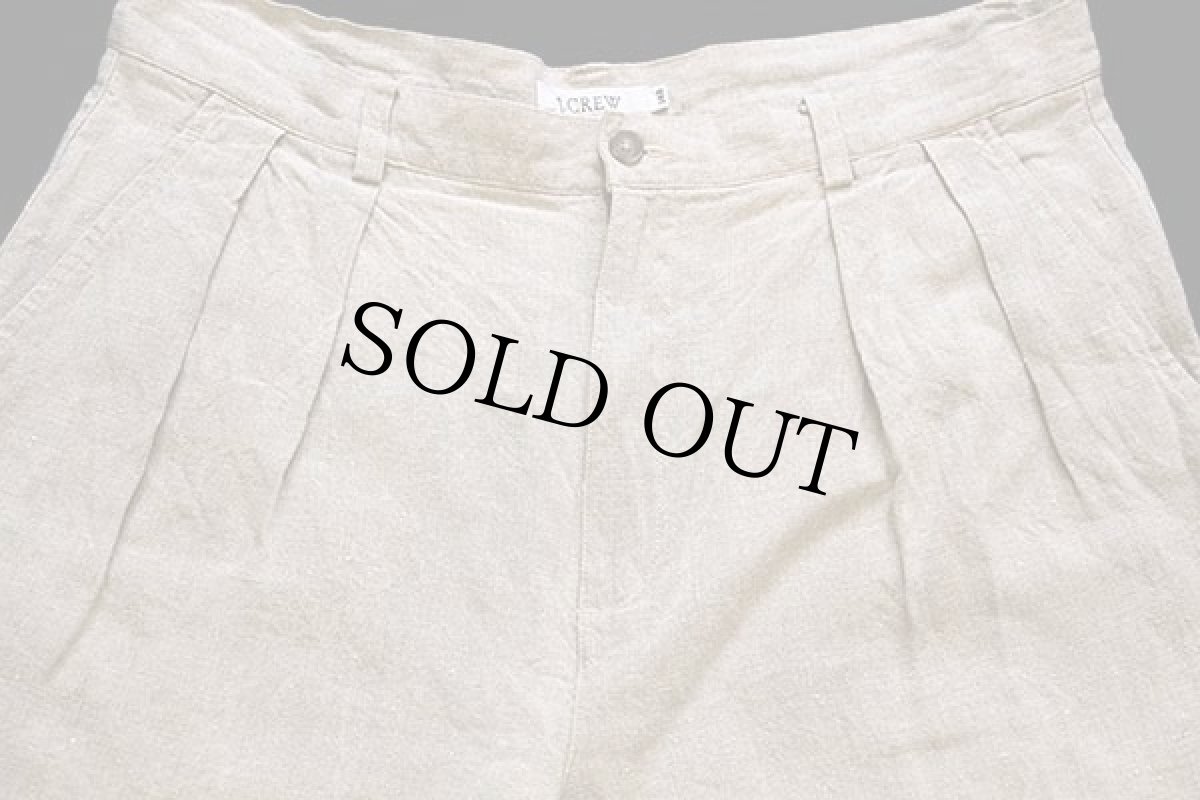 画像4: 90s J.CREW ツータック スラックス リネンパンツ グレーベージュ 34R (4)