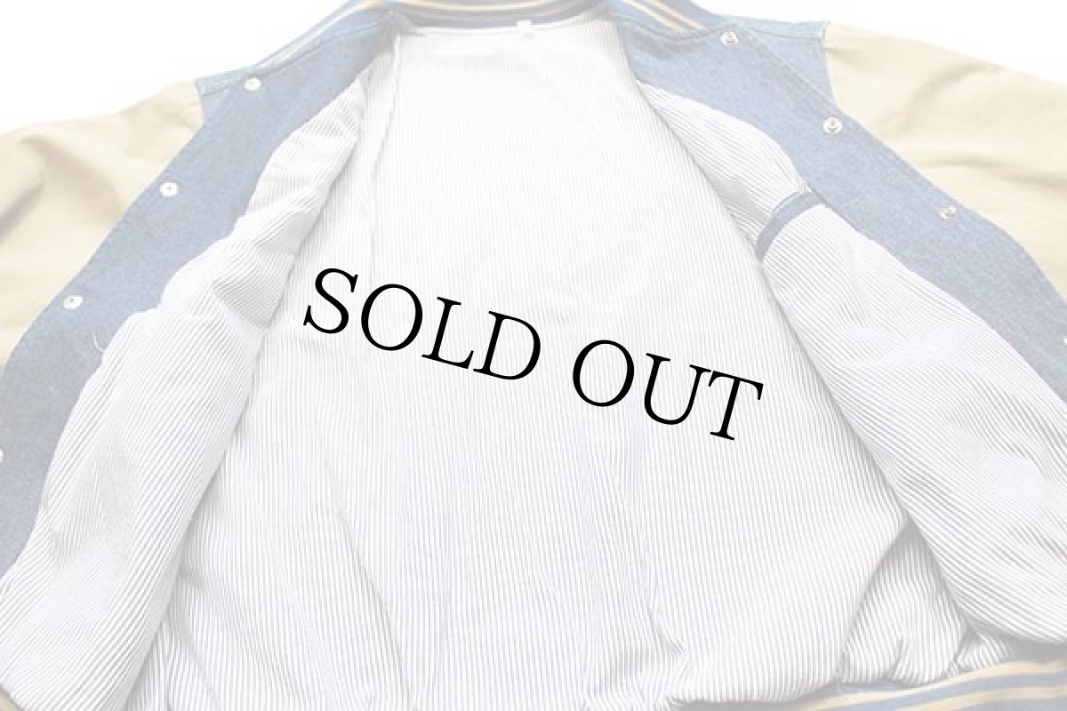 画像6: 90s メキシコ製 Corona BEER ロゴ刺繍 ツートン ストライプライナー コットン×デニムスタジャン L (6)