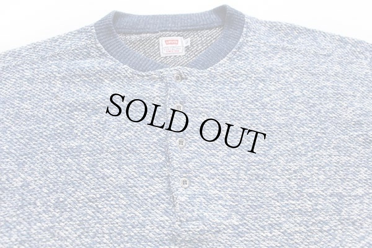 画像3: 90s イタリア製 Levi'sリーバイス ヘンリーネック パイル スウェット 霜降りブルー L (3)