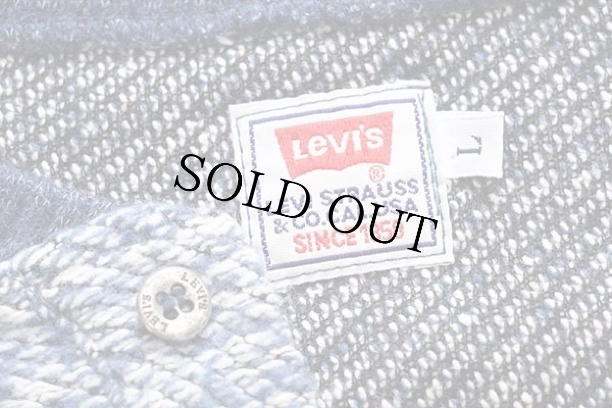 画像4: 90s イタリア製 Levi'sリーバイス ヘンリーネック パイル スウェット 霜降りブルー L (4)