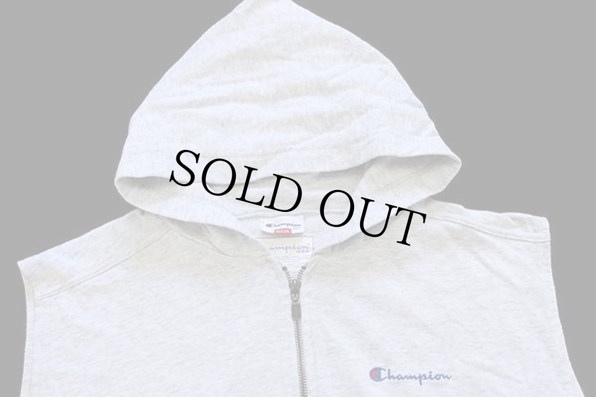 画像3: 90s Championチャンピオン スクリプト ロゴ刺繍 スウェットベスト ジップパーカー 杢ライトグレー M (3)