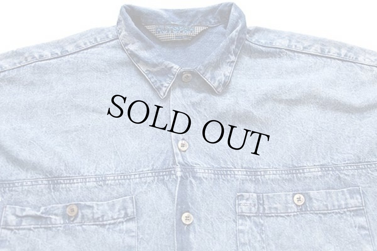 画像3: 80s USA製 HUTSPAH ケミカルウォッシュ デニムシャツ M★アシッド (3)