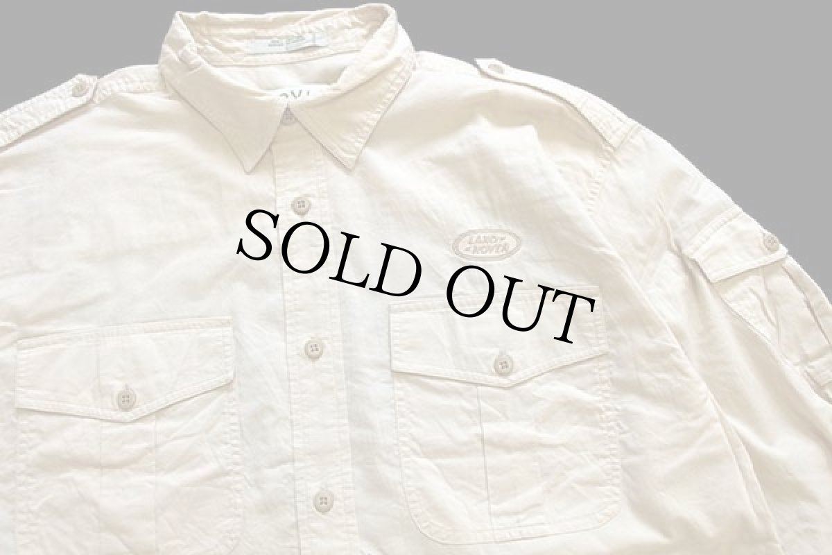 画像3: 00s ORVISオービス LANDROVER ロゴ刺繍 コットン サファリシャツ タン L★インド綿 (3)