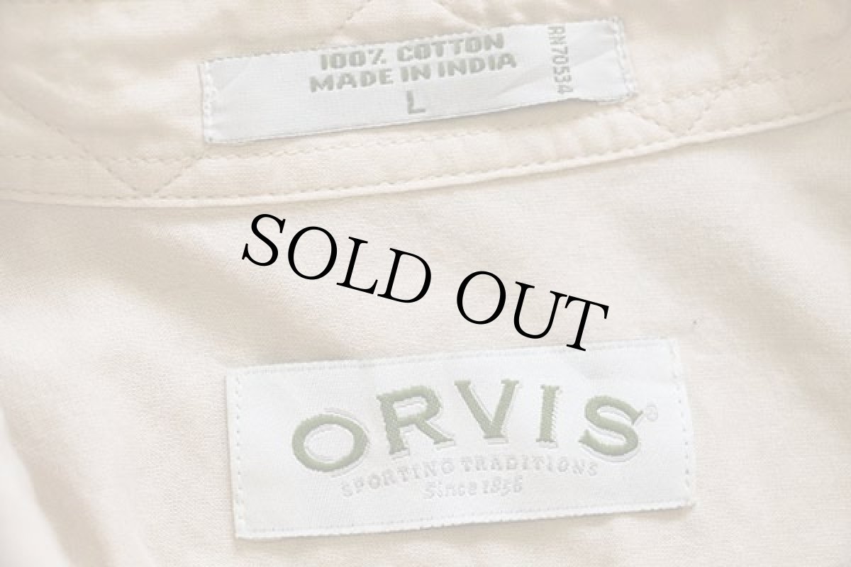 画像4: 00s ORVISオービス LANDROVER ロゴ刺繍 コットン サファリシャツ タン L★インド綿 (4)