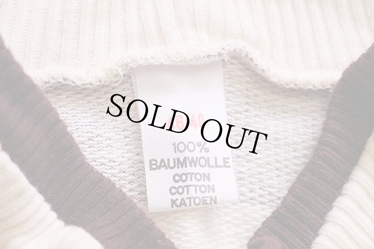 画像4: UNKNOWN 太ボーダー モックネック コットン カットソー ナチュラル×バーガンディ 46/48 (4)