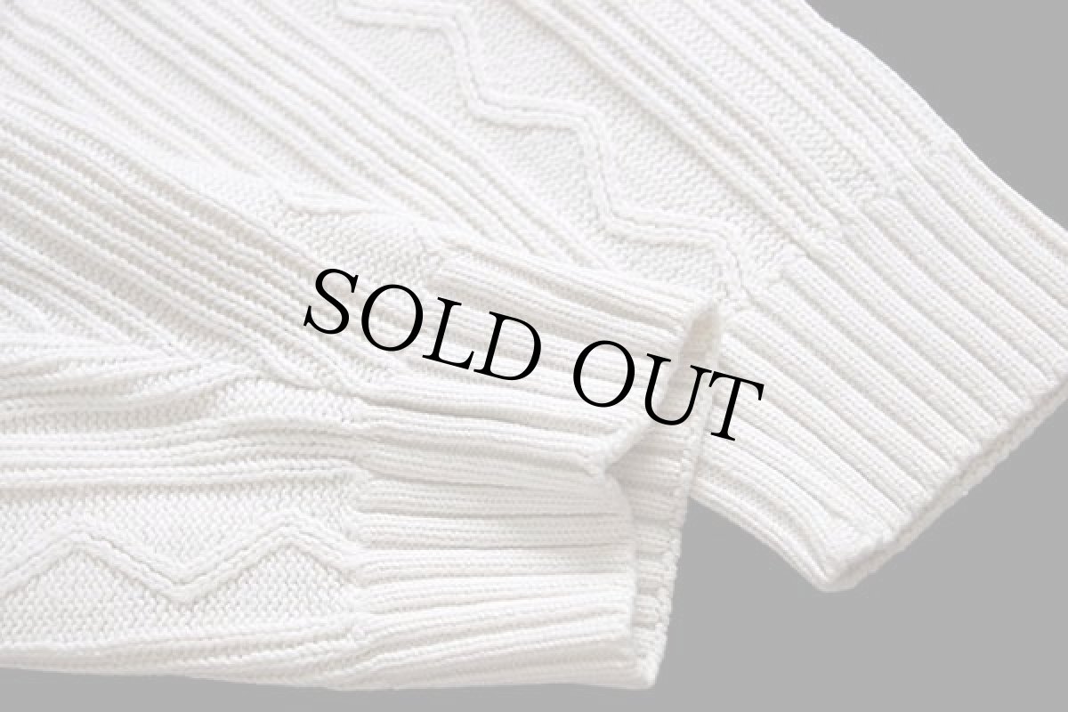 画像6: 90s Levi'sリーバイス ジグザグ 編み柄 Vネック コットンニット チルデンセーター オフホワイト L★ユーロ (6)