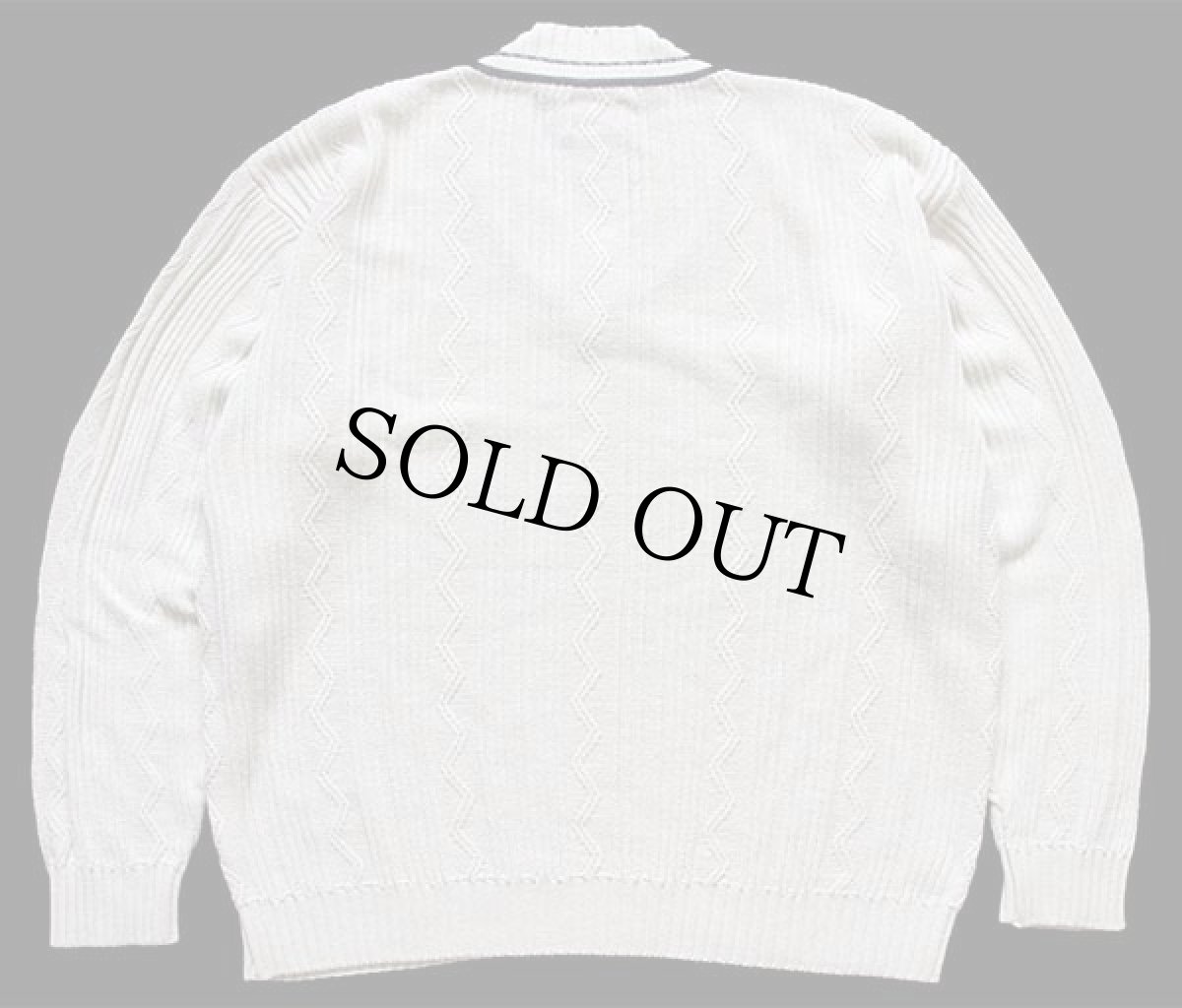 画像2: 90s Levi'sリーバイス ジグザグ 編み柄 Vネック コットンニット チルデンセーター オフホワイト L★ユーロ (2)