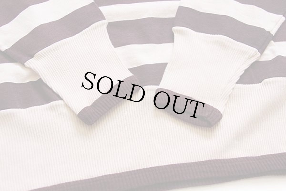 画像5: UNKNOWN 太ボーダー モックネック コットン カットソー ナチュラル×バーガンディ 46/48 (5)