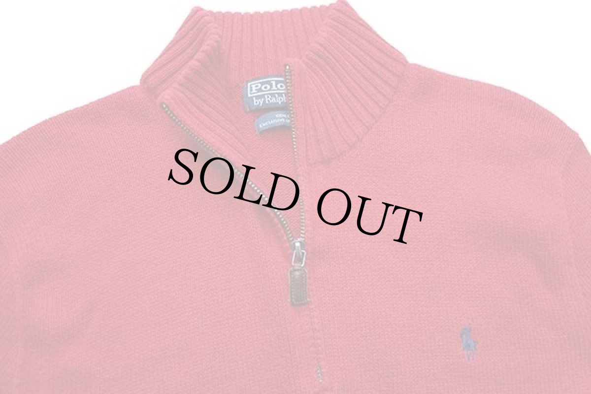 画像3: ポロ ラルフローレン ワンポイント ハイネック ハーフジップ コットンニット セーター 赤 XL (3)