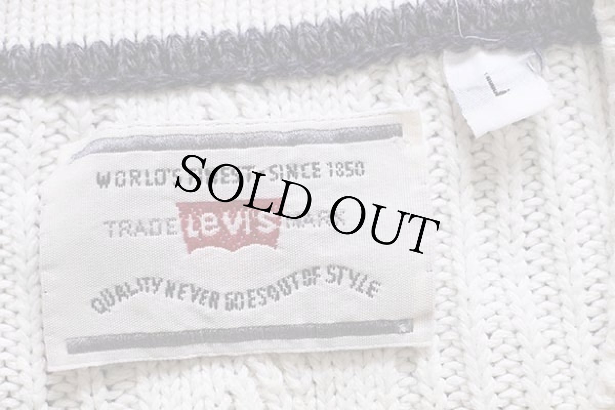 画像4: 90s Levi'sリーバイス ジグザグ 編み柄 Vネック コットンニット チルデンセーター オフホワイト L★ユーロ (4)