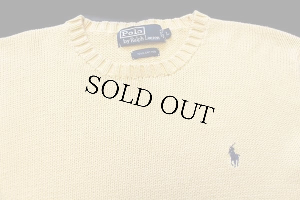 画像3: 90s ポロ ラルフローレン ワンポイント コットンニット セーター 薄黄 L (3)