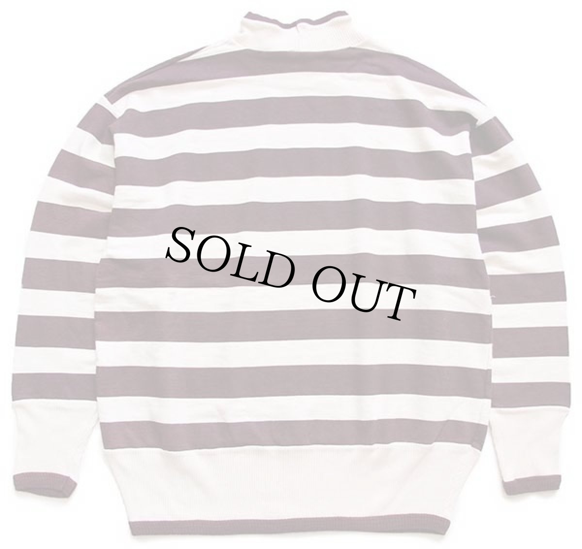 画像2: UNKNOWN 太ボーダー モックネック コットン カットソー ナチュラル×バーガンディ 46/48 (2)