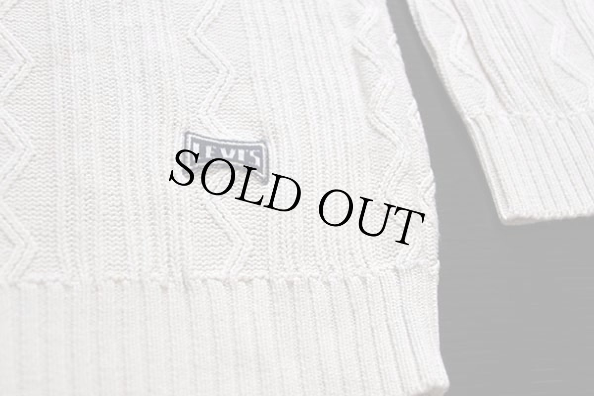 画像5: 90s Levi'sリーバイス ジグザグ 編み柄 Vネック コットンニット チルデンセーター オフホワイト L★ユーロ (5)