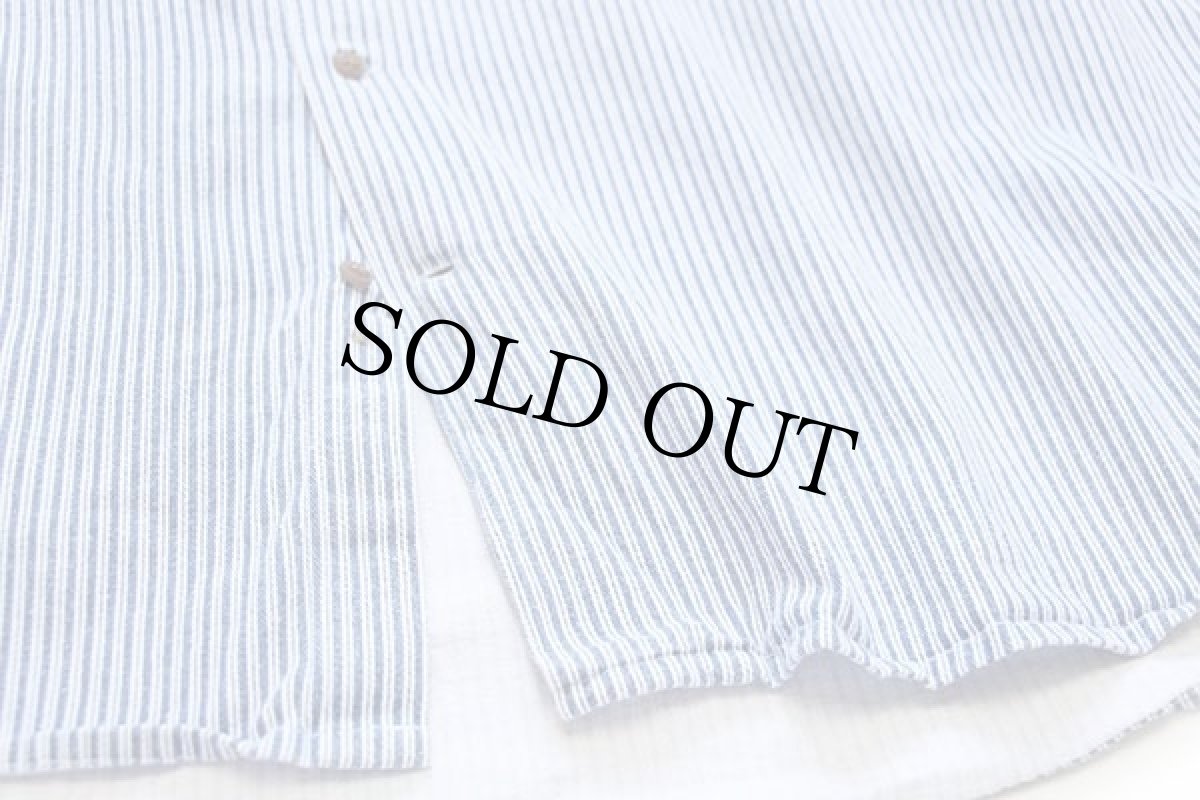 画像5: CIVILIAN バンドカラー ランダムストライプ コットン グランパシャツ 紺×白 L (5)