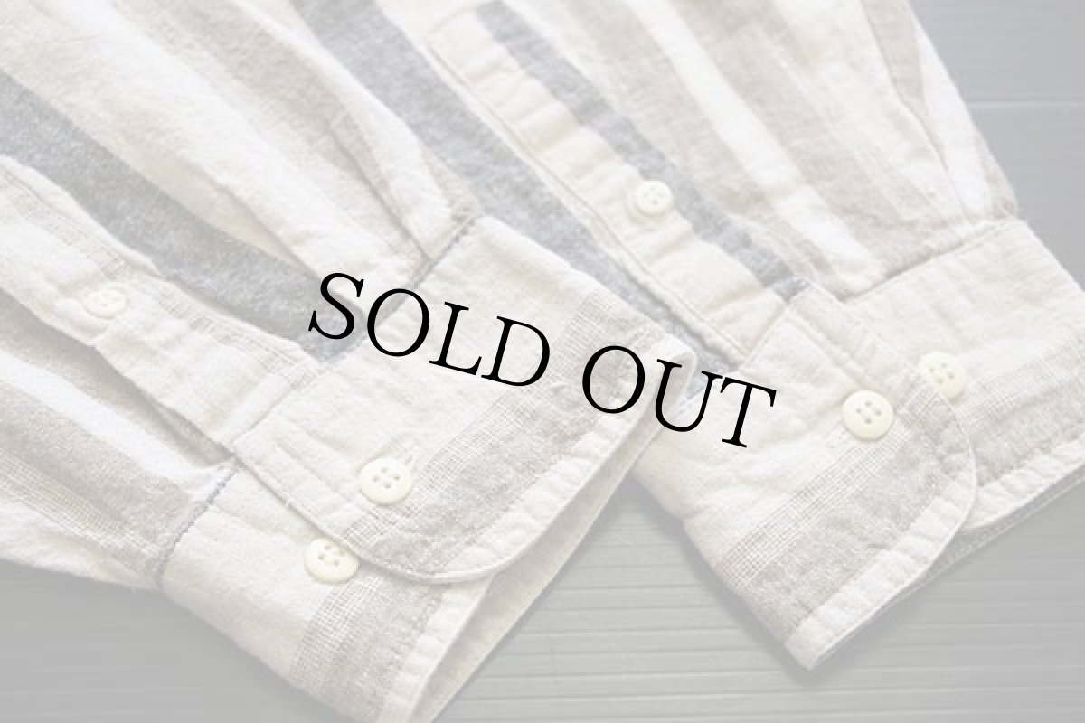 画像6: 90s CACTUS CLOTHING マルチストライプ バンドカラー リネン×コットンシャツ L (6)