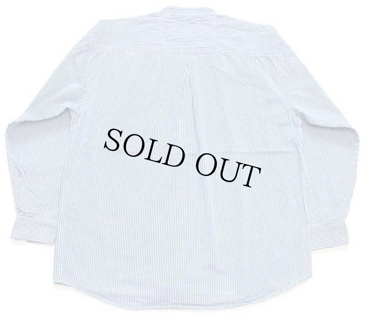 画像2: CIVILIAN バンドカラー ランダムストライプ コットン グランパシャツ 紺×白 L (2)