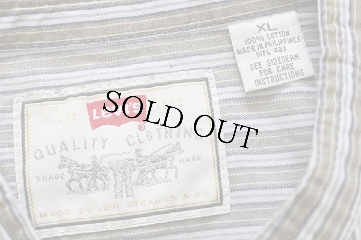 画像4: 90s Levi'sリーバイス ランダムストライプ バンドカラー コットンシャツ XL (4)