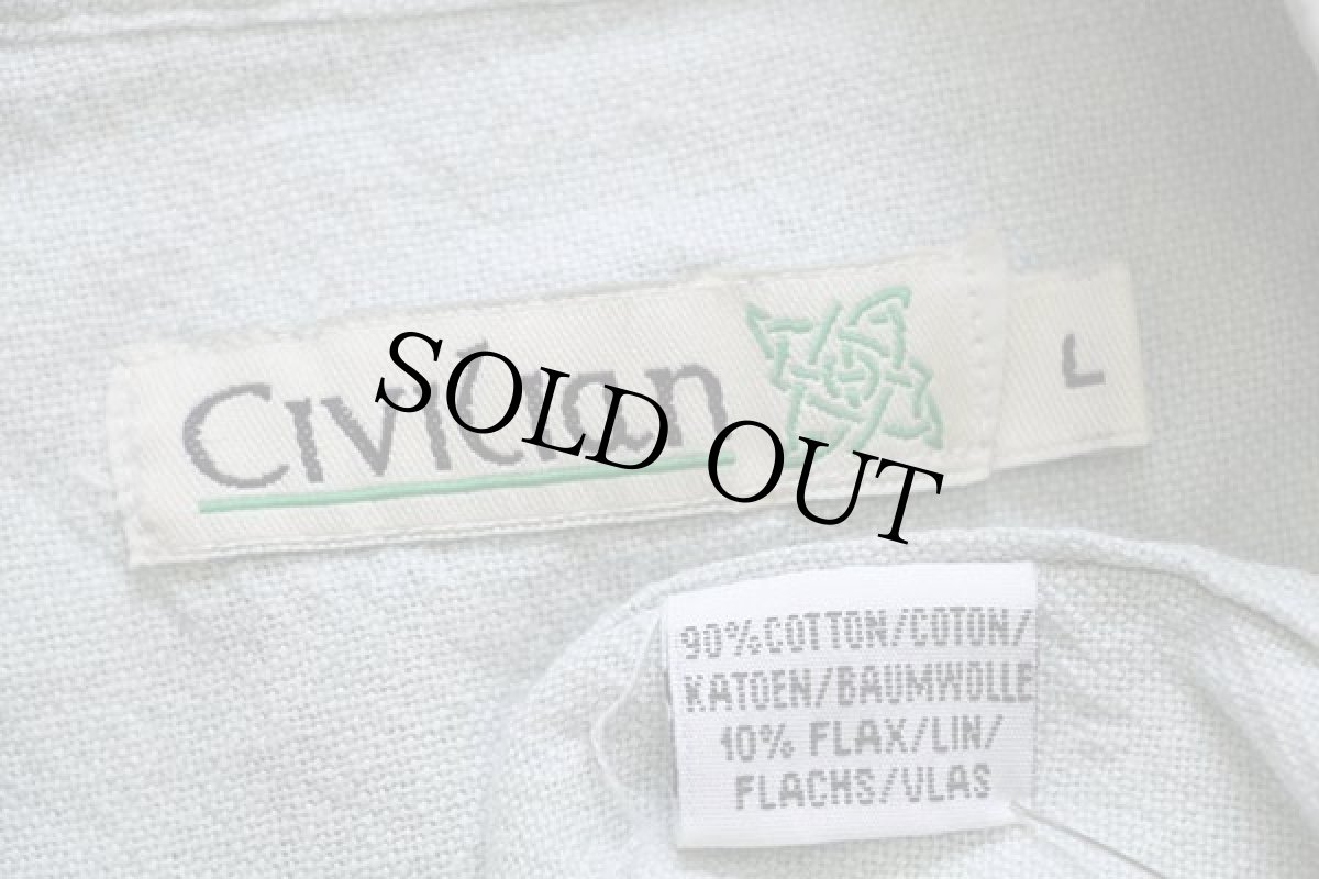 画像4: CIVILIAN 無地 バンドカラー コットン×リネン グランパシャツ ミント L (4)