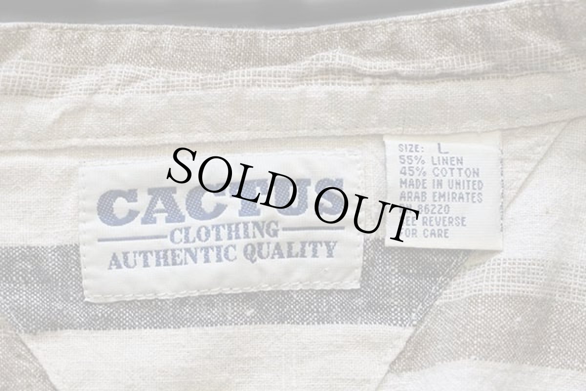 画像4: 90s CACTUS CLOTHING マルチストライプ バンドカラー リネン×コットンシャツ L (4)