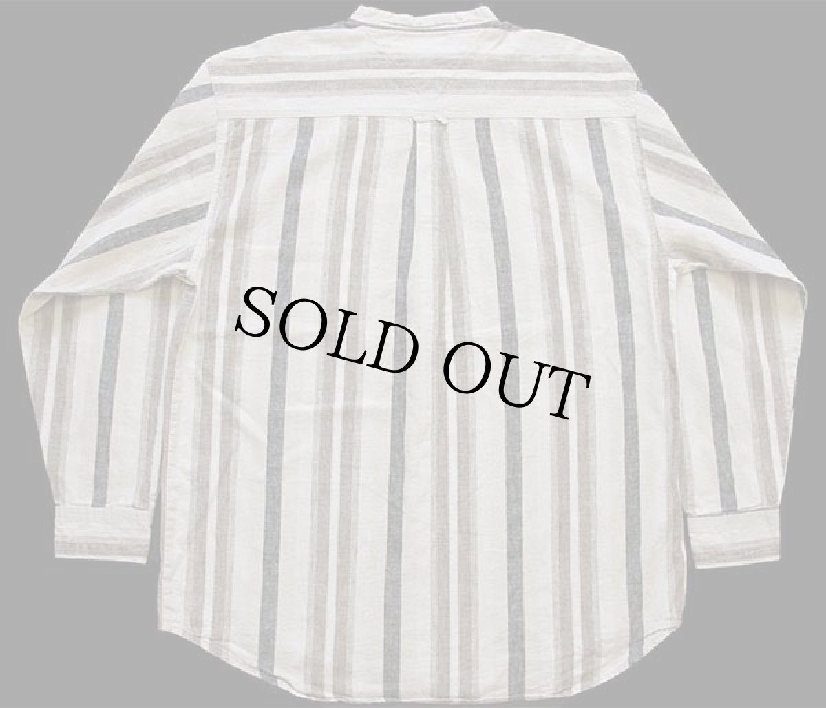 画像2: 90s CACTUS CLOTHING マルチストライプ バンドカラー リネン×コットンシャツ L (2)