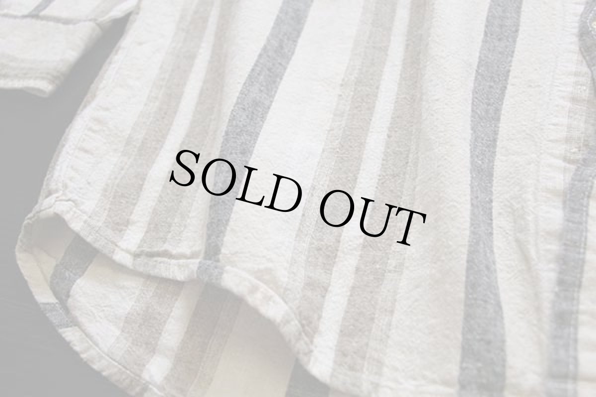 画像5: 90s CACTUS CLOTHING マルチストライプ バンドカラー リネン×コットンシャツ L (5)