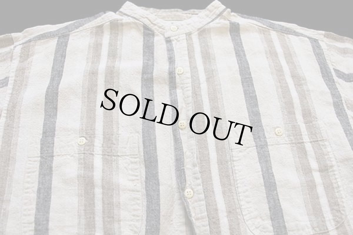 画像3: 90s CACTUS CLOTHING マルチストライプ バンドカラー リネン×コットンシャツ L (3)