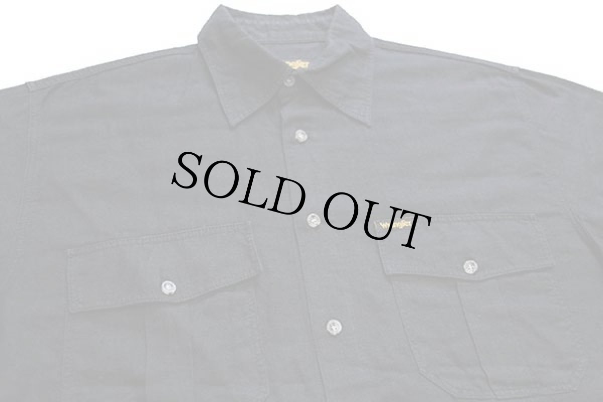 画像3: 00s トルコ製 Wranglerラングラー 無地 リネン×コットンシャツ 黒 S★ユーロ (3)