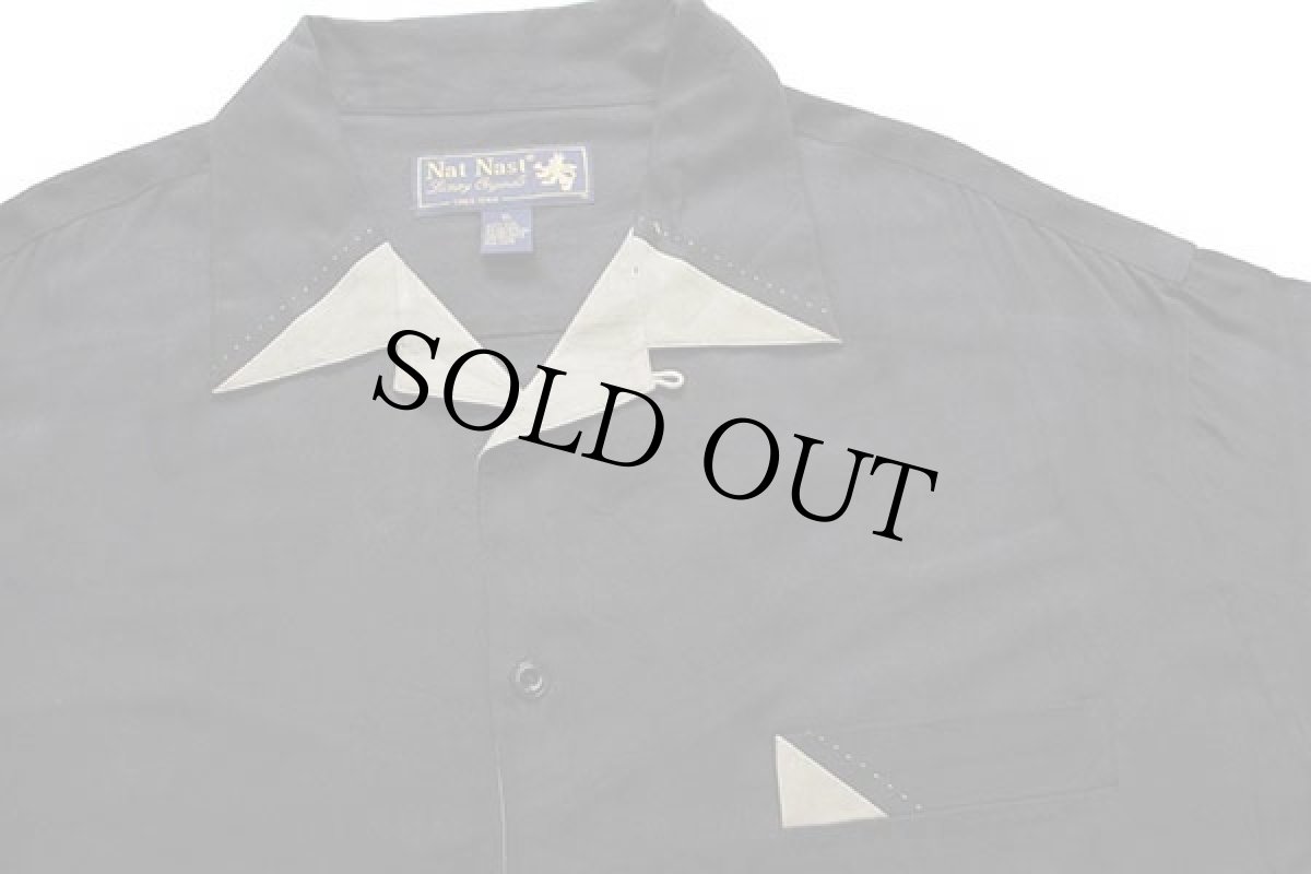 画像3: Nat Nast ステッチ装飾 シルク オープンカラーシャツ 黒 XL★特大 (3)