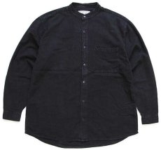 画像1: Collarless Shirt Company バンドカラー 織り柄 コットンシャツ 黒 M (1)