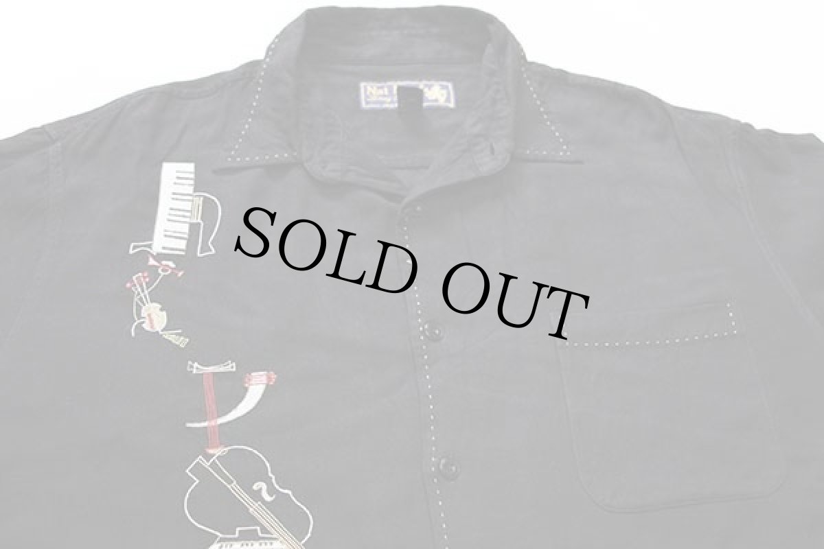 画像3: Nat Nast 楽器 刺繍&ステッチ装飾 シルクシャツ 黒 L (3)