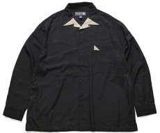 画像1: Nat Nast ステッチ装飾 シルク オープンカラーシャツ 黒 XL★特大 (1)