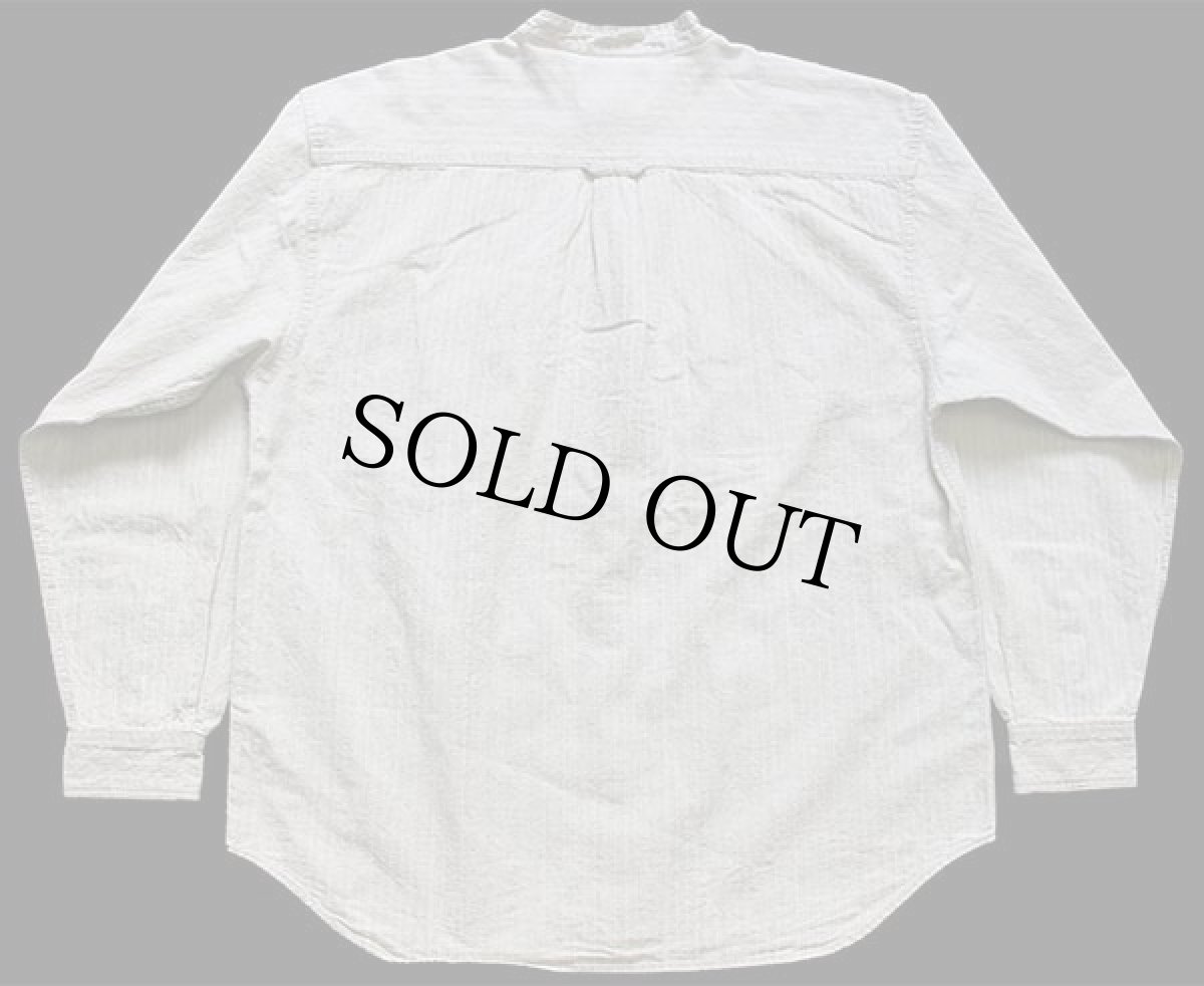 画像2: 90s PROPERTY マルチストライプ バンドカラー リネン×コットンシャツ L (2)