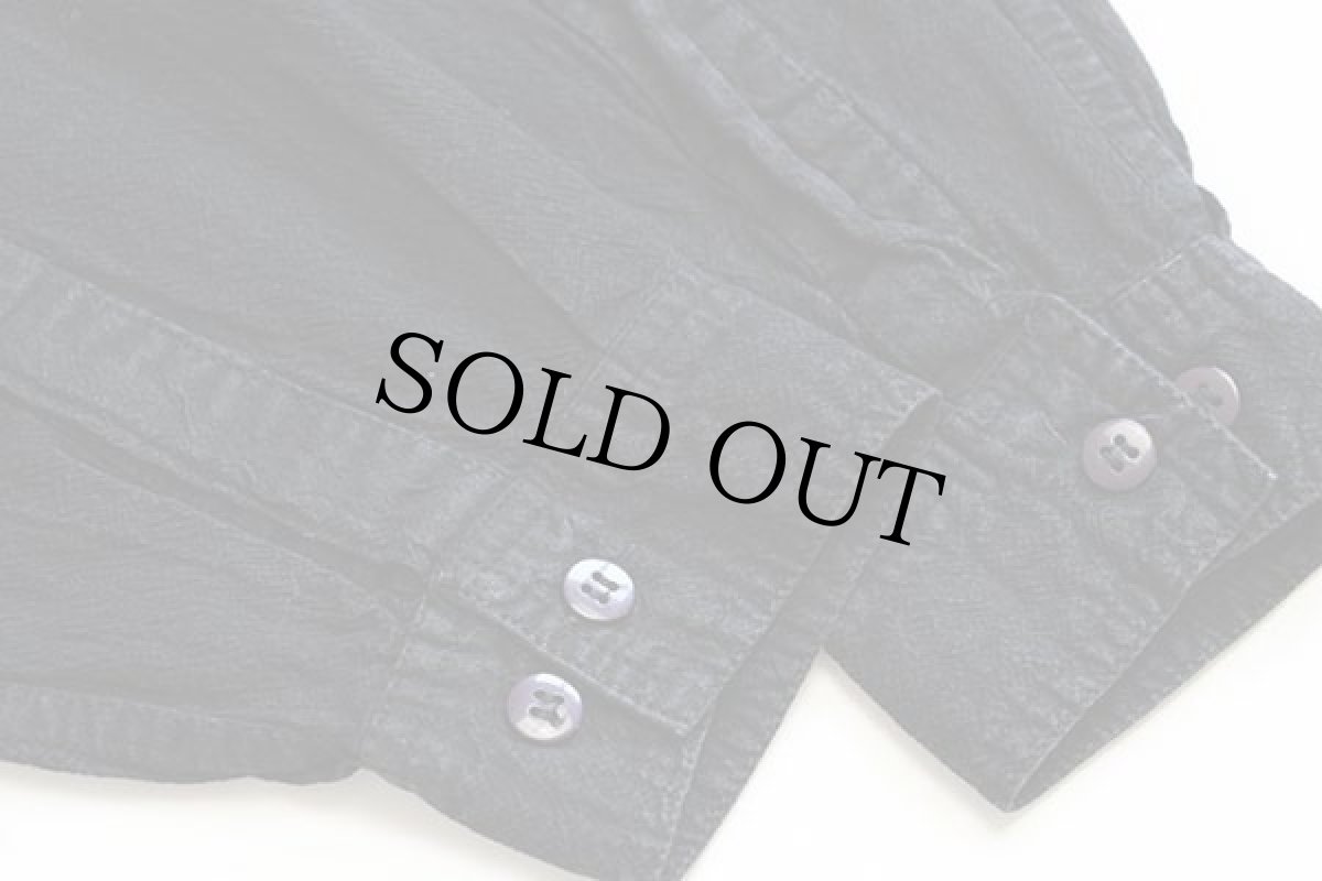 画像6: Collarless Shirt Company バンドカラー 織り柄 コットンシャツ 黒 M (6)