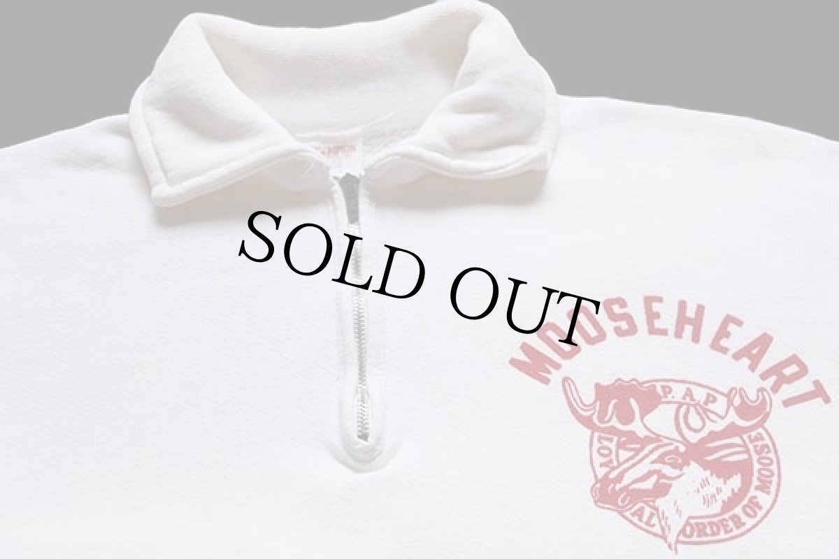 画像3: 60s CHAMPIONチャンピオン ランタグ MOOSEHEART フロッキープリント 襟付き ハーフジップ コットン 半袖スウェット 白 L (3)