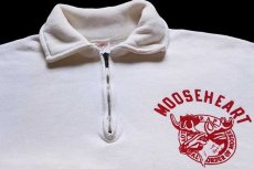 画像3: 60s CHAMPIONチャンピオン ランタグ MOOSEHEART フロッキープリント 襟付き ハーフジップ コットン 半袖スウェット 白 L (3)