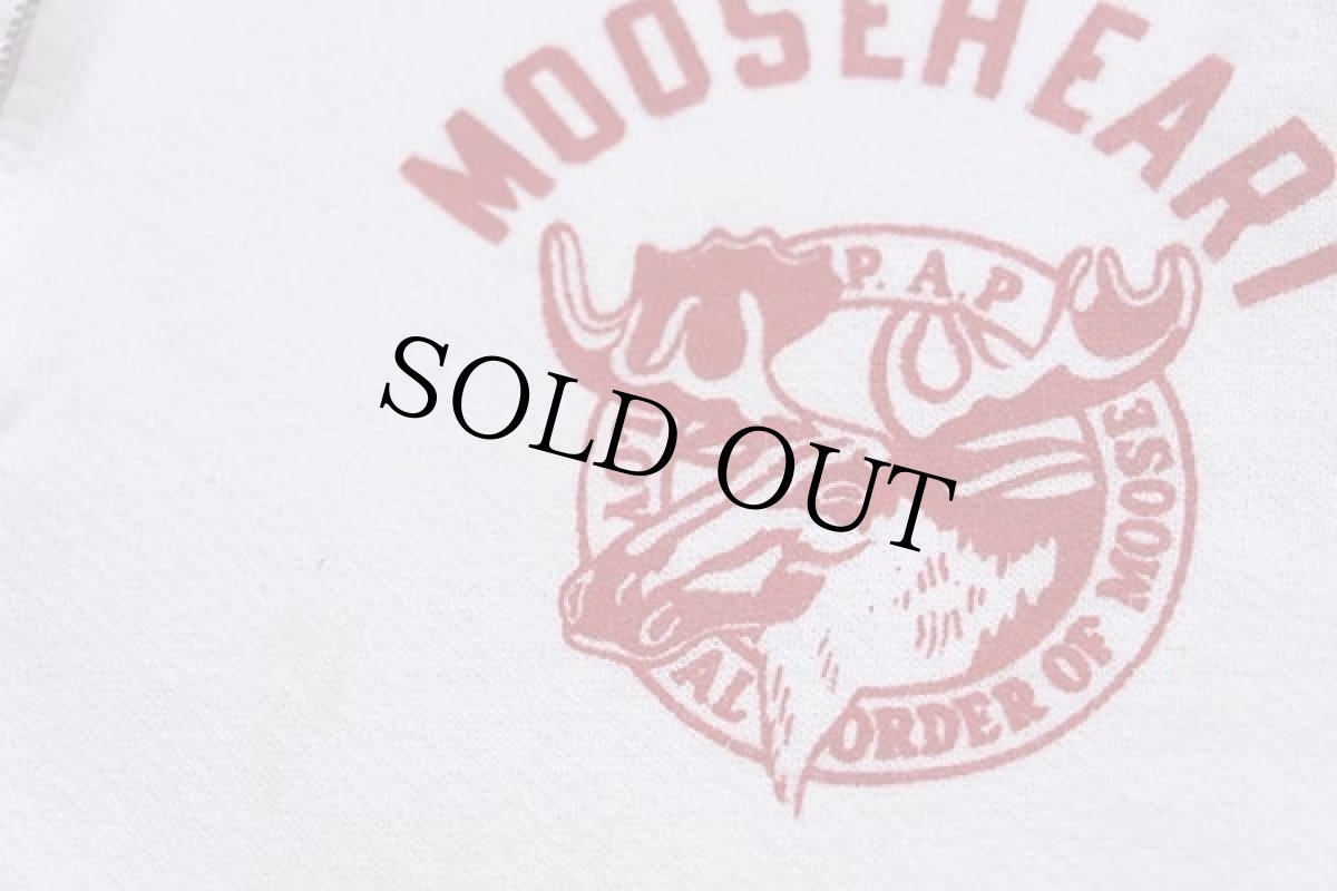 画像4: 60s CHAMPIONチャンピオン ランタグ MOOSEHEART フロッキープリント 襟付き ハーフジップ コットン 半袖スウェット 白 L (4)