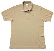 画像1: 90s LACOSTEラコステ ワンポイント コットン 鹿の子 ポロシャツ ブラウンベージュ 4★66 (1)