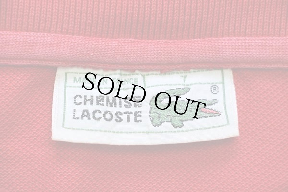 画像4: 70s フランス製 CHEMISE LACOSTE ラコステ ワンポイント コットン 鹿の子 長袖ポロシャツ 赤 7★29 (4)