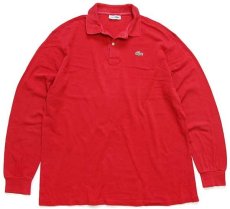 画像1: 70s フランス製 CHEMISE LACOSTE ラコステ ワンポイント コットン 鹿の子 長袖ポロシャツ 赤 7★29 (1)