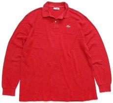 画像1: 70s フランス製 CHEMISE LACOSTE ラコステ ワンポイント コットン 鹿の子 長袖ポロシャツ 赤 7★29 (1)