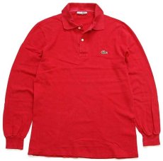 画像1: 70s フランス製 CHEMISE LACOSTE ラコステ ワンポイント コットン 鹿の子 長袖ポロシャツ 赤 3★28 (1)