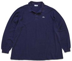 画像1: 70s フランス製 CHEMISE LACOSTE ラコステ ワンポイント コットン 鹿の子 長袖ポロシャツ 紺 8★21 特大 (1)