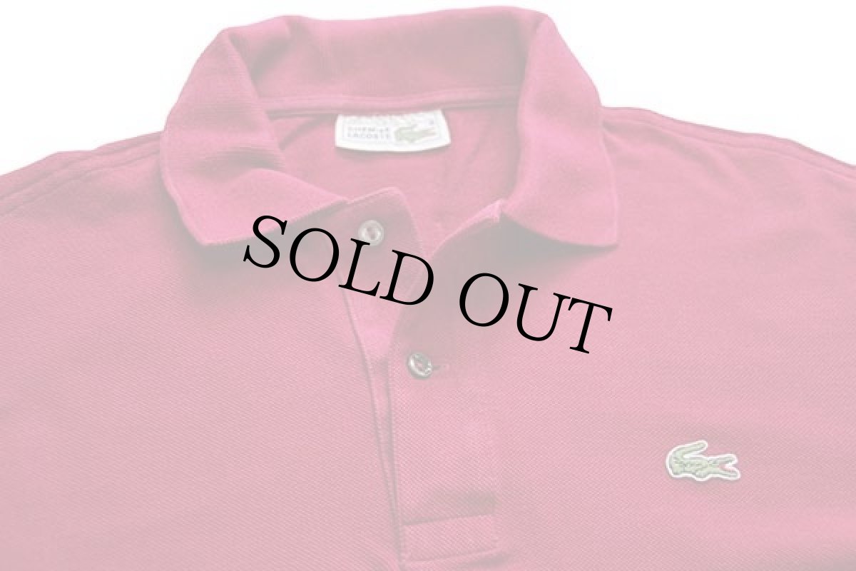 画像3: 70s フランス製 CHEMISE LACOSTE ラコステ ワンポイント コットン 鹿の子 長袖ポロシャツ ワインレッド 4★15 (3)