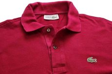 画像3: 70s フランス製 CHEMISE LACOSTE ラコステ ワンポイント コットン 鹿の子 長袖ポロシャツ ワインレッド 4★15 (3)