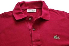 画像3: 70s フランス製 CHEMISE LACOSTE ラコステ ワンポイント コットン 鹿の子 長袖ポロシャツ ワインレッド 4★15 (3)