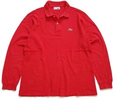 画像1: 70s フランス製 CHEMISE LACOSTE ラコステ ワンポイント コットン 鹿の子 長袖ポロシャツ 赤 4★12 (1)