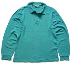 画像1: 70s フランス製 CHEMISE LACOSTE ラコステ ワンポイント コットン 鹿の子 長袖ポロシャツ エメラルドグリーン 3★11 (1)