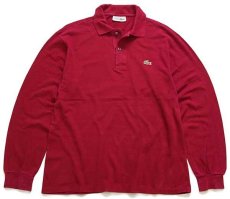 画像1: 70s フランス製 CHEMISE LACOSTE ラコステ ワンポイント コットン 鹿の子 長袖ポロシャツ ワインレッド 4★15 (1)