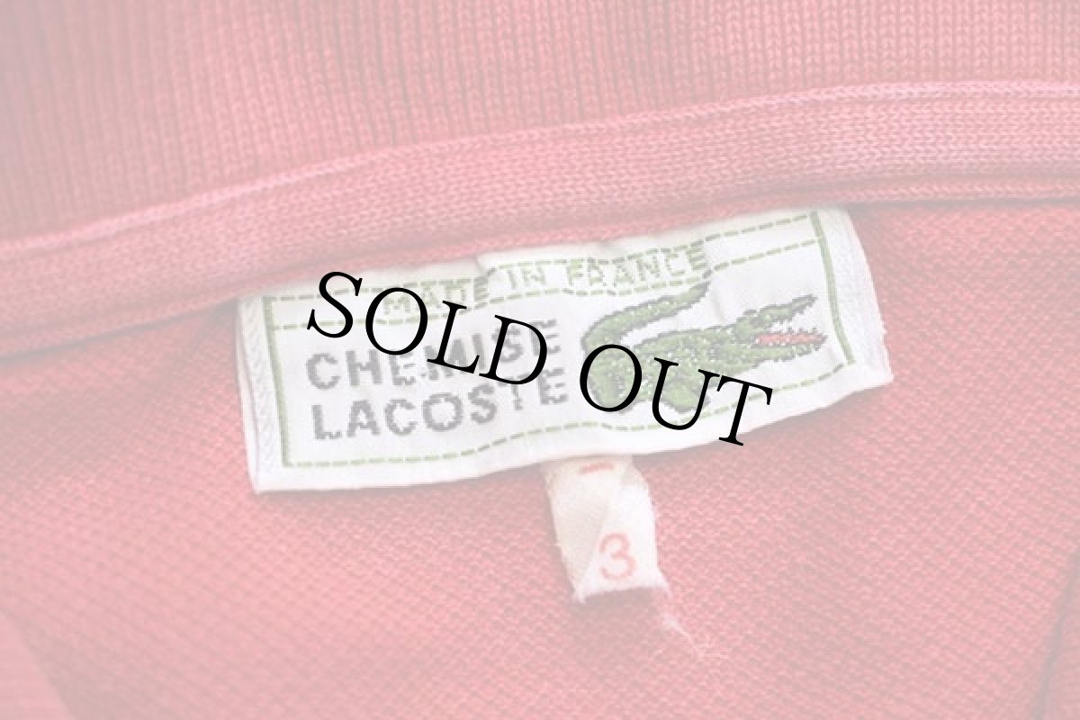 画像4: 70s フランス製 CHEMISE LACOSTE ラコステ ワンポイント コットン 鹿の子 長袖ポロシャツ 赤 3★28 (4)